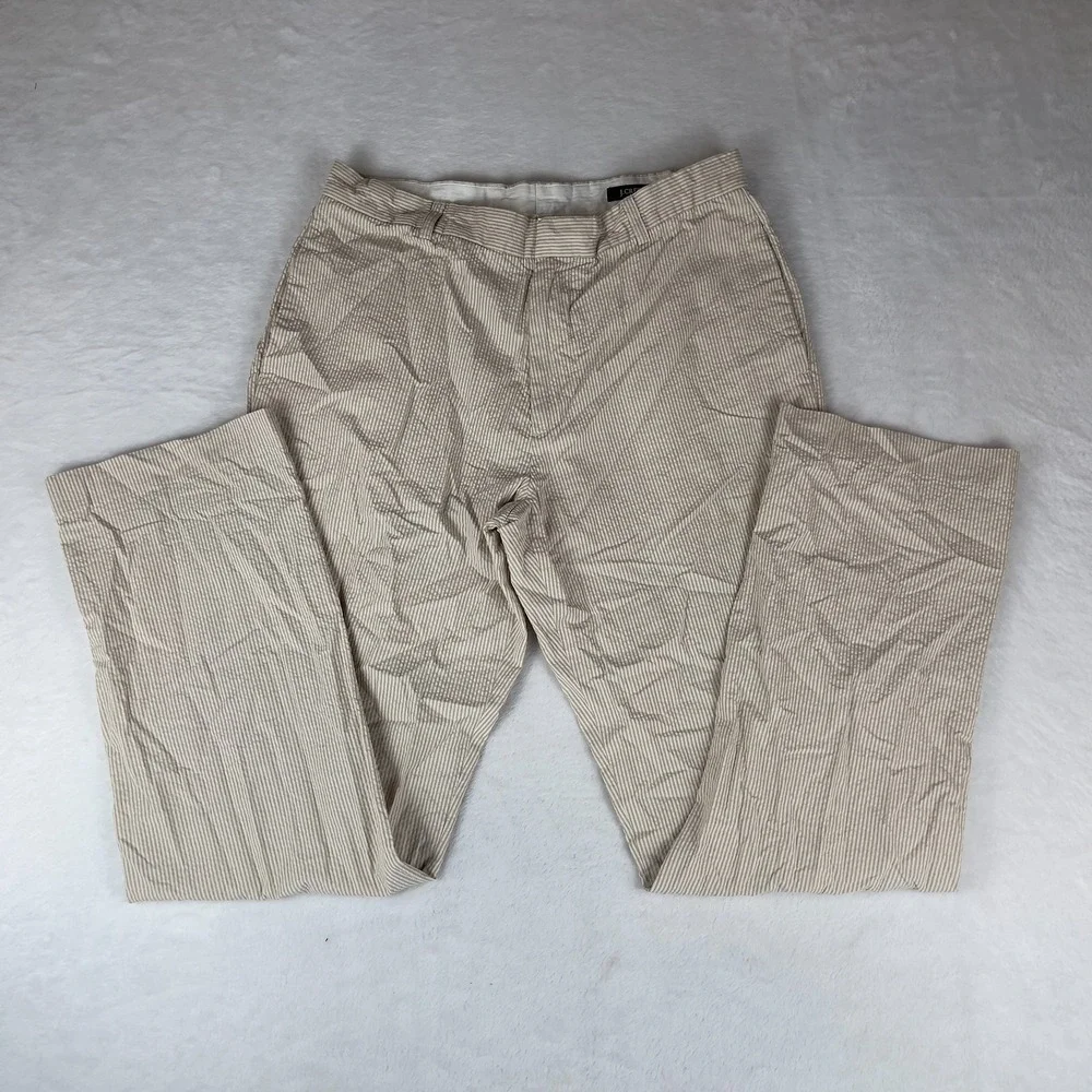 J.CREW Chino Pants‎ Mens 34x34 Beige Striped Seerucker Straight Leg Slash Pocket